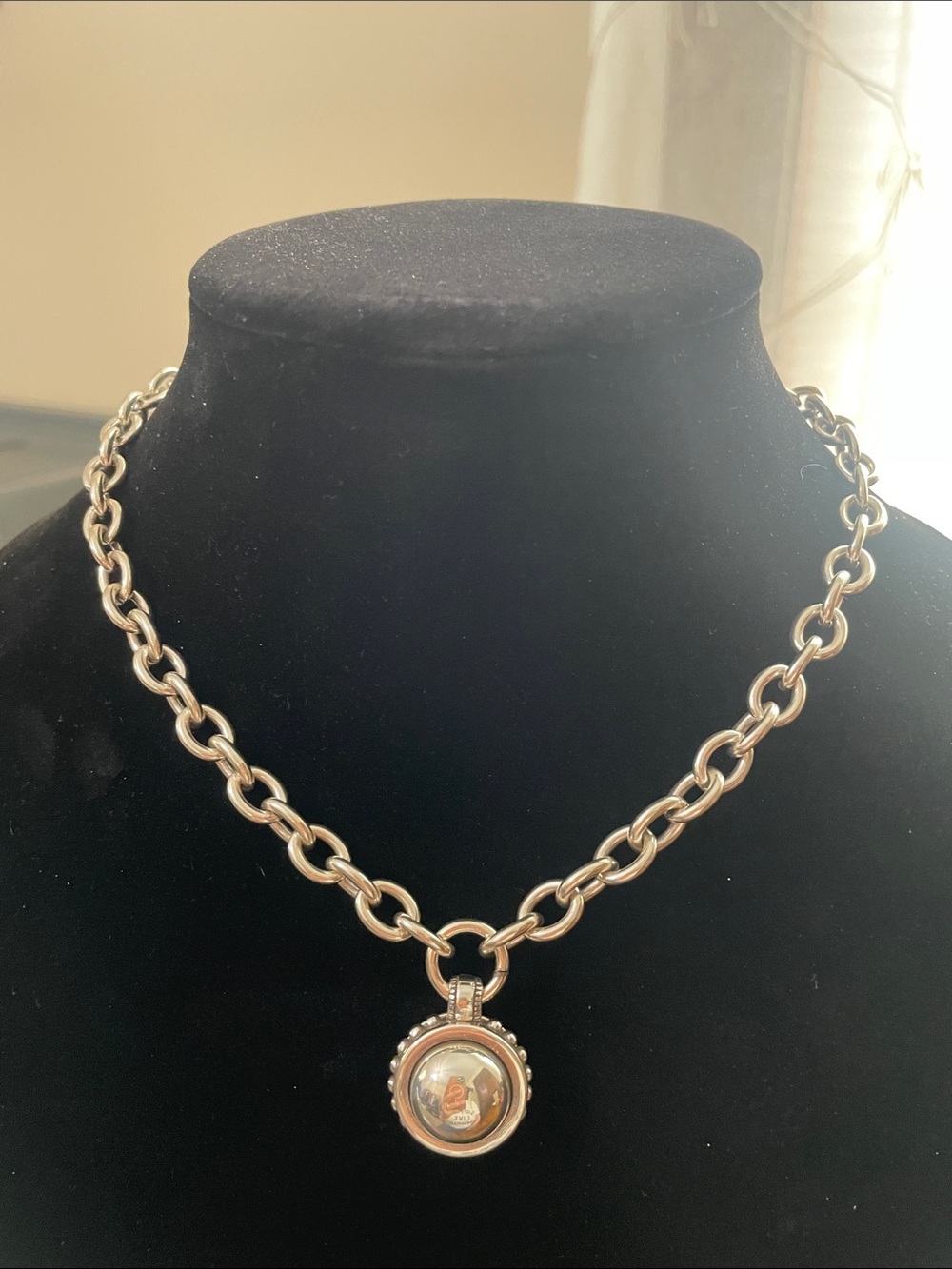 Brighton Silver-Tone Chunky Chain Necklace with Round Pendant